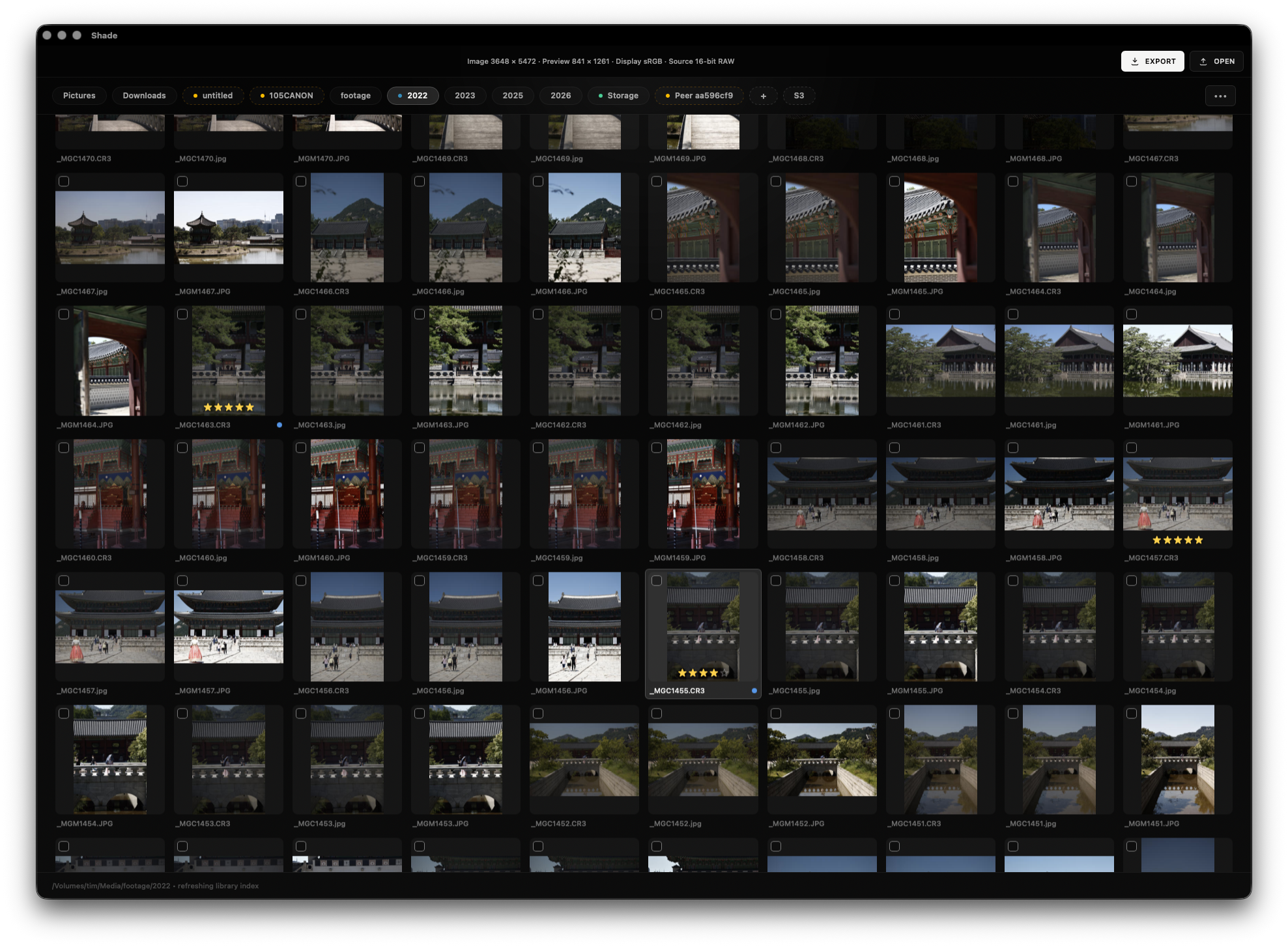 Shade editor interface with a photo open in the canvas and adjustment controls on the right.